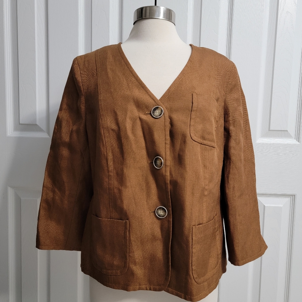 Talbots Woven Ramie 3-Button Blazer, Burnt Orange, Women's Size 16 (NWT)